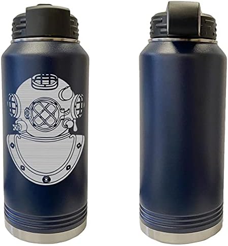 Laser Engraved Vacuum Sealed Water Bottles 32oz - Navy Badges