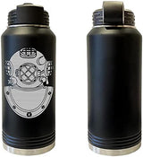 Laser Engraved Vacuum Sealed Water Bottles 32oz - Navy Badges