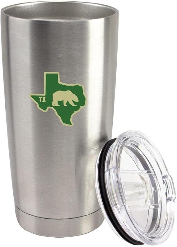 Classic I Bear Texas Green & Gold State 20 oz Vacuum Sealed 18/8 Stainless Steel Tumbler