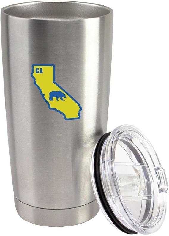 Original I Bear California Classic Yellow & Blue 20 oz Vacuum Sealed 18/8 Stainless Steel Tumbler