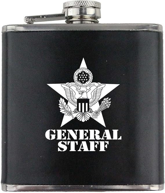 Army General Staff Branch Military Stainless Steel Leather Wrapped 6oz. Flask