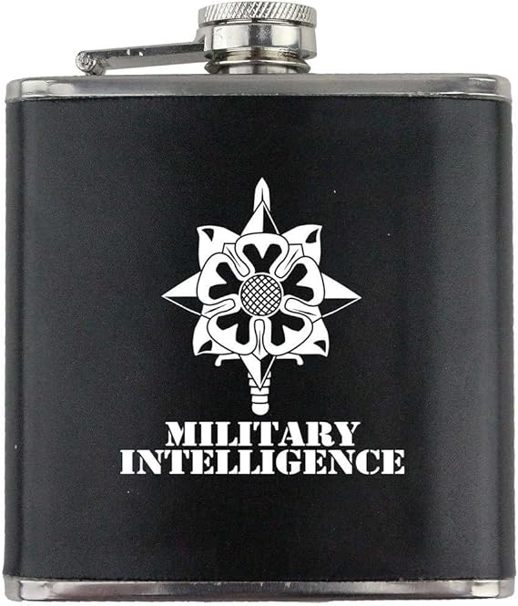 Army Military Intelligence Branch Military Stainless Steel Leather Wrapped 6oz. Flask