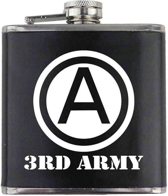 Army 3rd Army Division Subdued Stainless Steel Leather Wrapped 6oz. Flask