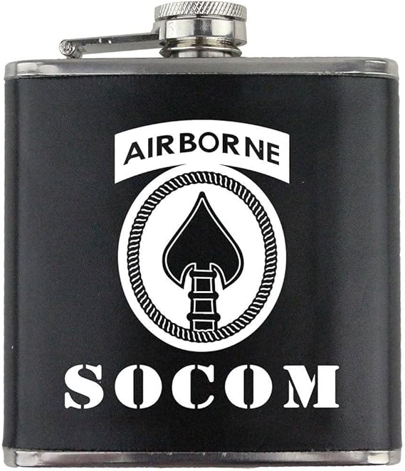 Army SOCOM Subdued Stainless Steel Leather Wrapped 6oz. Flask