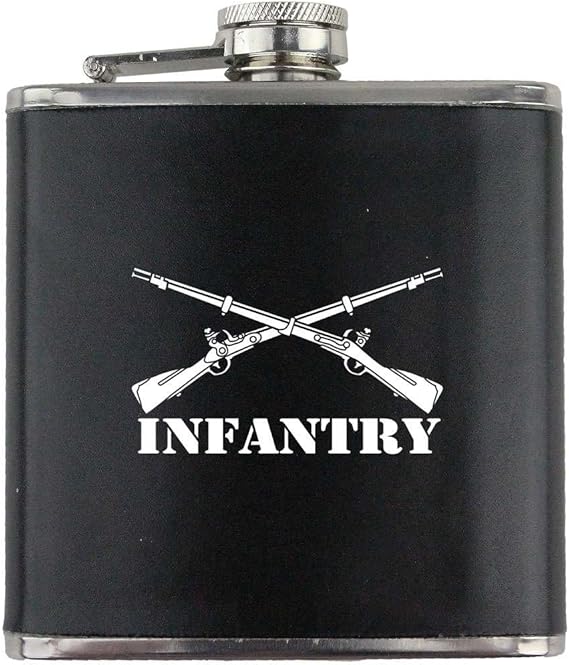 Army Infantry Branch Military Stainless Steel Leather Wrapped 6oz. Flask