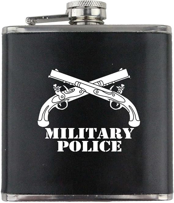 Army Military Police Branch Military Stainless Steel Leather Wrapped 6oz. Flask