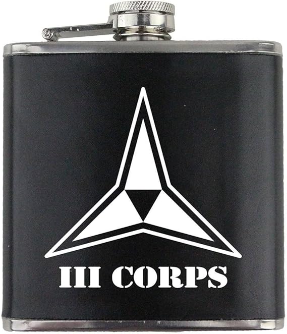 Army III Corps Subdued Stainless Steel Leather Wrapped 6oz. Flask