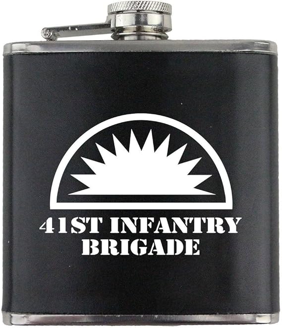 Army 41st Infantry Brigade Subdued Stainless Steel Leather Wrapped 6oz. Flask