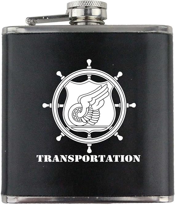 Army Transportation Branch Military Stainless Steel Leather Wrapped 6oz. Flask