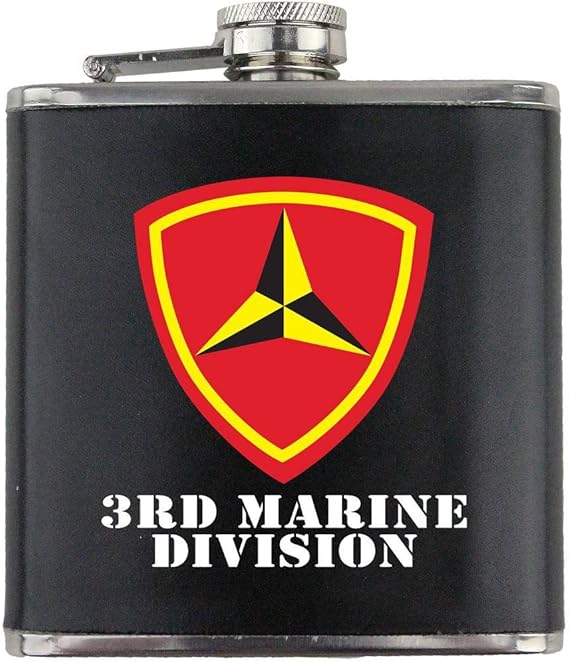 3rd Marine Division Full Color Stainless Steel Leather Wrapped 6oz. Flask