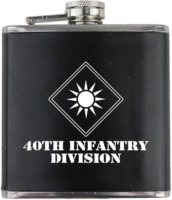 Army 40th Infantry Division Subdued Stainless Steel Leather Wrapped 6oz. Flask