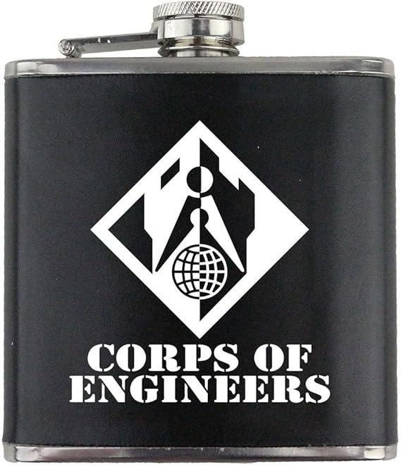 Army Corps of Engineers Subdued Stainless Steel Leather Wrapped 6oz. Flask