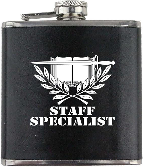 Army Staff Specialist Branch Military Stainless Steel Leather Wrapped 6oz. Flask