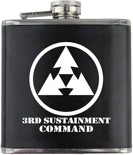 Army 3rd Sustainment Command Subdued Stainless Steel Leather Wrapped 6oz. Flask