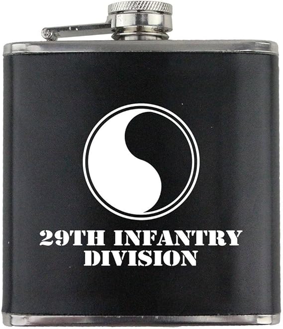 Army 29th Infantry Division Subdued Stainless Steel Leather Wrapped 6oz. Flask