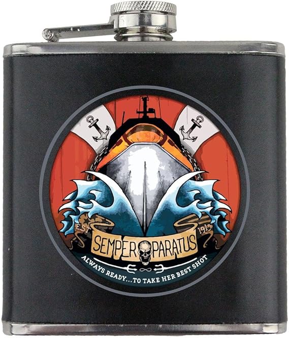 Coast Guard Semper Paratus Tattoo Design Leather Wrapped 6oz. Flask