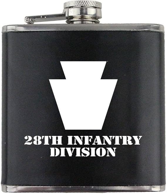 Army 28th Infantry Division Subdued Stainless Steel Leather Wrapped 6oz. Flask