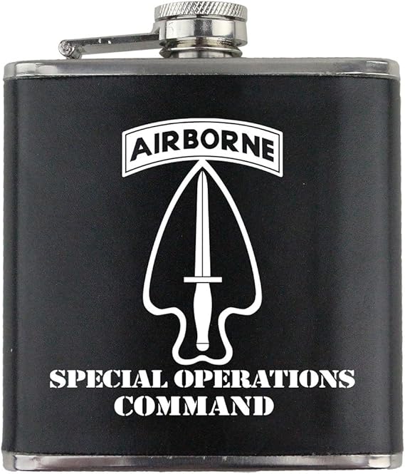 Army Special Operations Command Subdued Stainless Steel Leather Wrapped 6oz. Flask