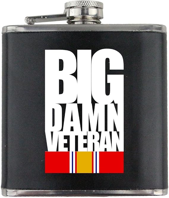 Big Damn National Defense Veteran Leather Wrapped 6oz. Flask