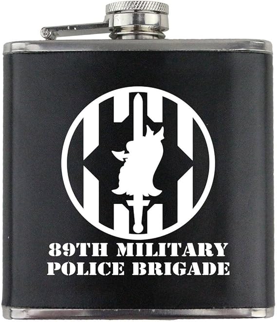 Army 89th Military Police Brigade Subdued Stainless Steel Leather Wrapped 6oz. Flask