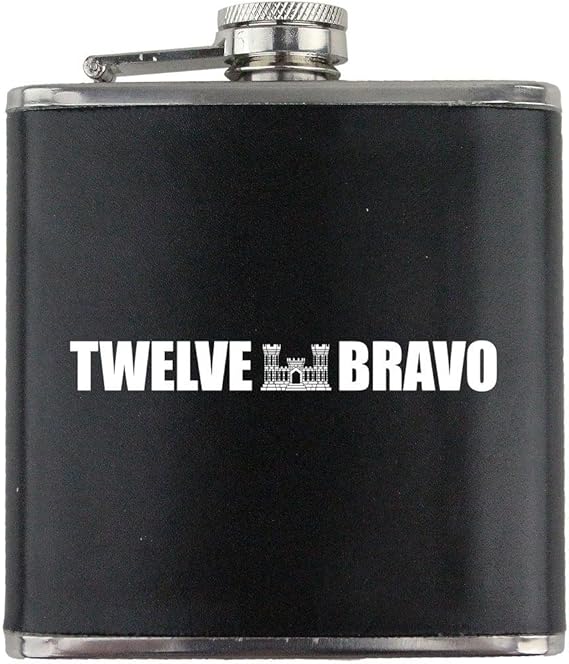 Army Combat Engineer MOS 12B Veteran Leather Wrapped 6oz. Flask