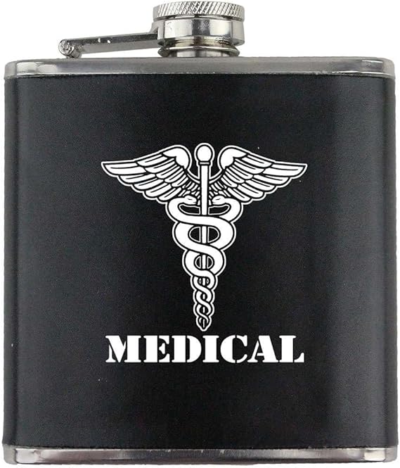 Army Medical Branch Military Stainless Steel Leather Wrapped 6oz. Flask