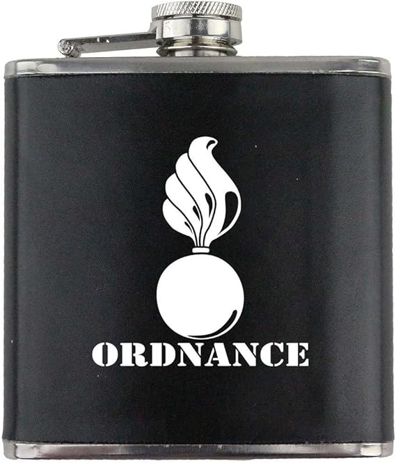 Army Ordnance Branch Military Stainless Steel Leather Wrapped 6oz. Flask