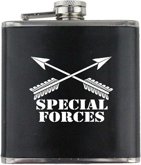 Army Special Forces Branch Military Stainless Steel Leather Wrapped 6oz. Flask