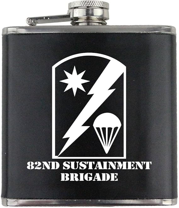 Army 82nd Sustainment Brigade Subdued Stainless Steel Leather Wrapped 6oz. Flask