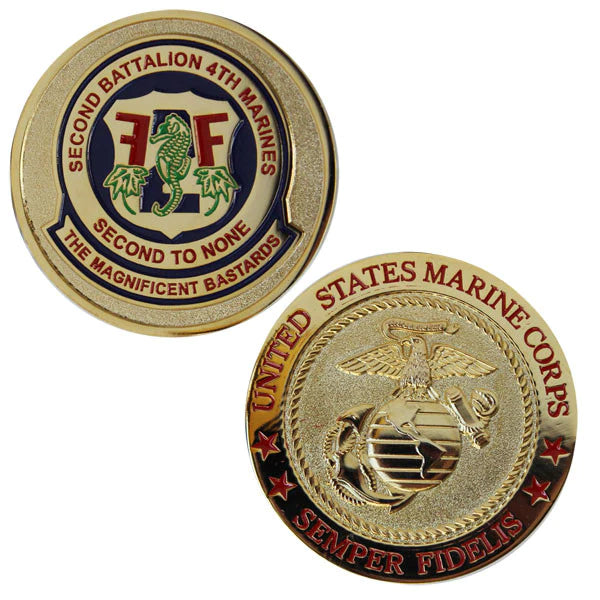 1-3/4" 2 Sided Sandblast Gold 2Nd Bn 4Th Marines Coin Challenge Coins 