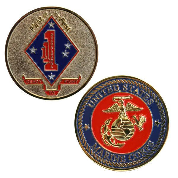 1-1/2" USMC 1St Bn 1St Marines W/Sleeve Coin Challenge Coins 