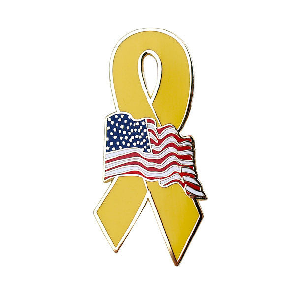 Yellow Ribbon with American Flag 1 1/4" Lapel Pin Pins 