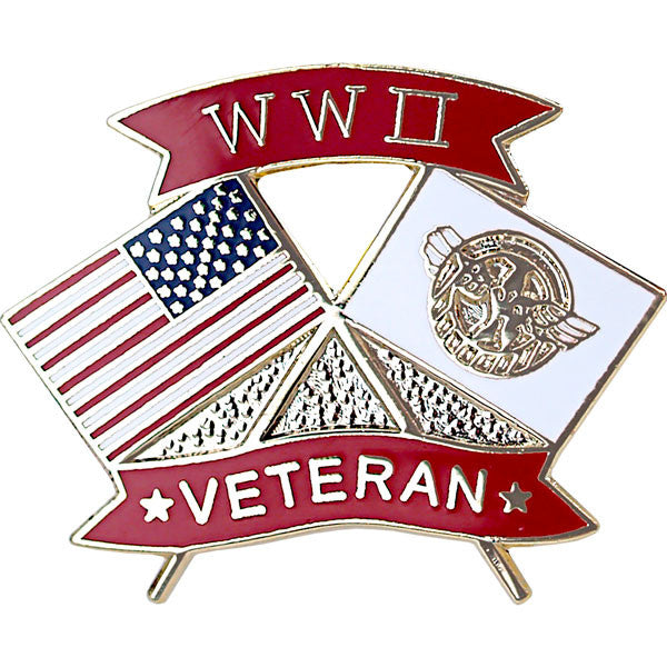 American and WWII Veteran Crossed Flags 1 1/8" Lapel Pin Pins 