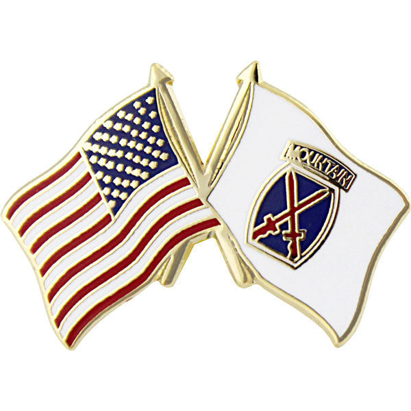 American and 10th Mountain Division Crossed Flags 1" Lapel Pin Pins 