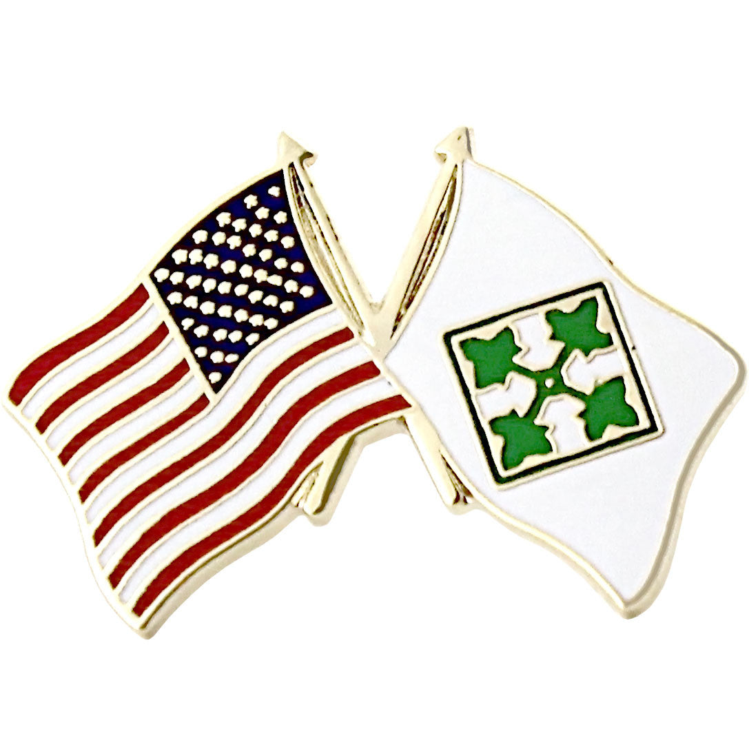 American and 4th Infantry Division Crossed Flags 1" Lapel Pin Pins 