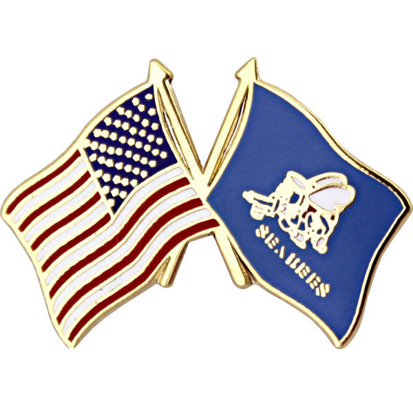 American and Seabee Crossed Flags 1" Lapel Pin Pins 