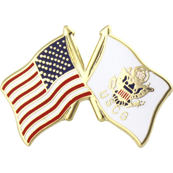 American and U.S. Coast Guard Crossed Flags 1" Lapel Pin Pins 