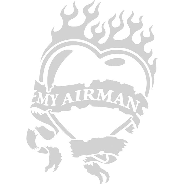 My Airman Heart And Flame 5" White Vinyl Transfer Stickers and Decals BP-0820