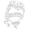 My Marine Heart And Flame 5" White Vinyl Transfer Stickers and Decals BP-0821