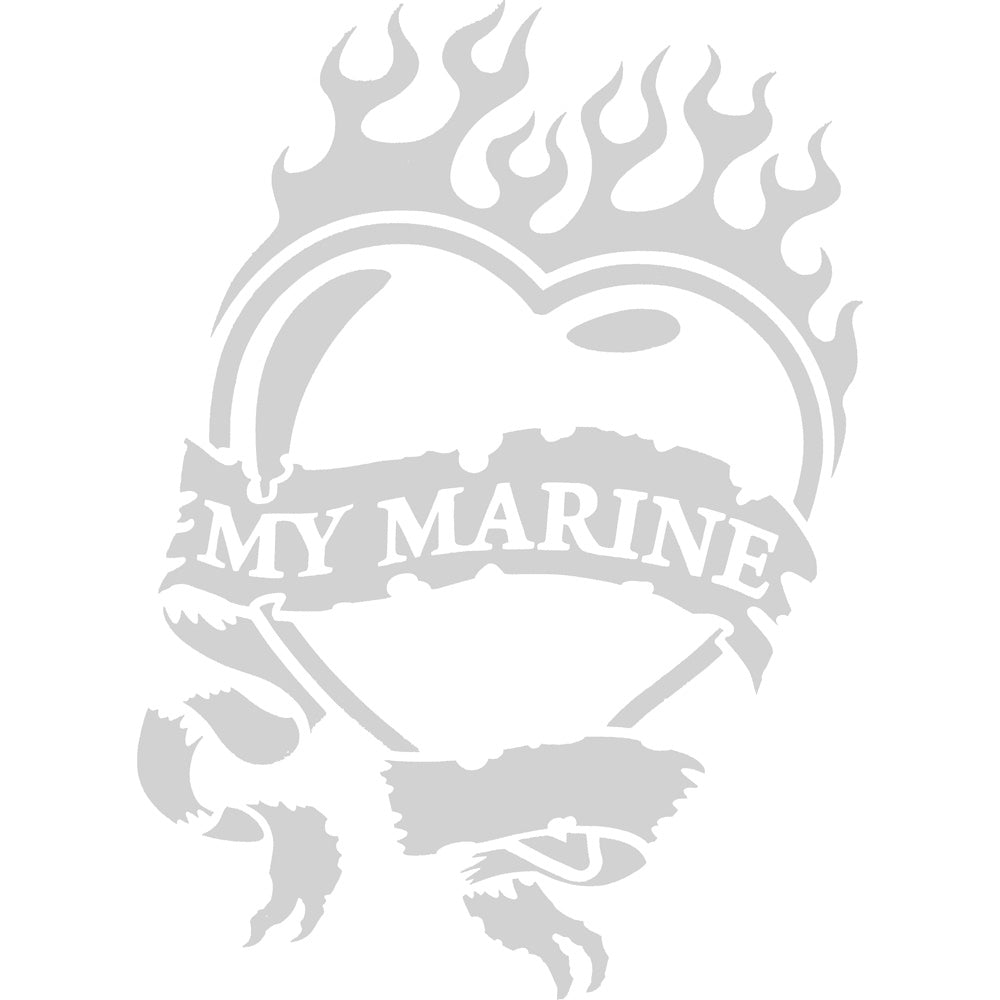 My Marine Heart And Flame 5" White Vinyl Transfer Stickers and Decals BP-0821