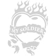 My Soldier Heart And Flame 5" White Vinyl Transfer Stickers and Decals BP-0835