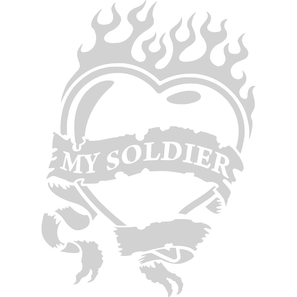 My Soldier Heart And Flame 5" White Vinyl Transfer Stickers and Decals BP-0835