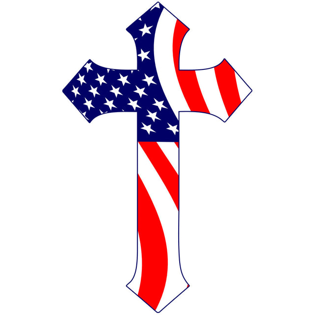 American Flag Gothic Cross 5" Sticker Stickers and Decals BP-0995