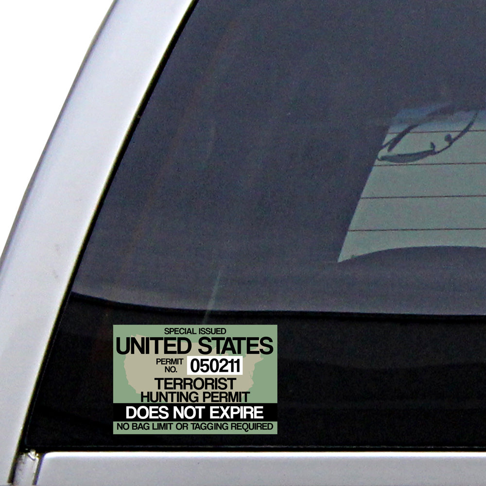 Terrorist Hunting Permit Vinyl Sticker Stickers and Decals BP-1320