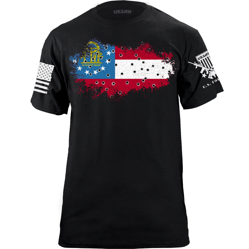 Bullet Hole Georgia Flag Ripped T-Shirt Shirts YFS.7.023.1.BKT.1