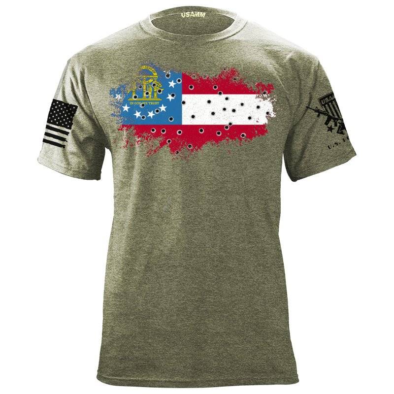 Bullet Hole Georgia Flag Ripped T-Shirt Shirts YFS.7.023.1.MGT.1