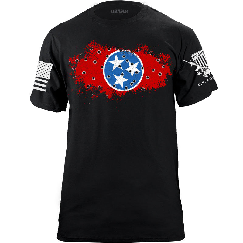 Bullet Hole Tennessee Flag Ripped T-Shirt Shirts YFS.7.024.1.BKT.1