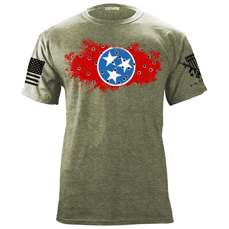 Bullet Hole Tennessee Flag Ripped T-Shirt Shirts YFS.7.024.1.MGT.1