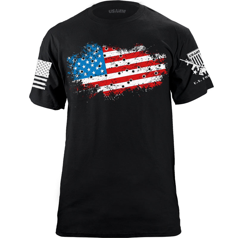 Bullet Hole USA Flag Ripped T-Shirt Shirts YFS.3.056.1.BKT.1