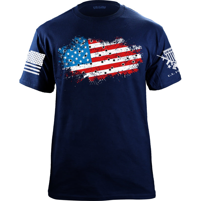 Bullet Hole USA Flag Ripped T-Shirt Shirts YFS.3.056.1.NYT.1